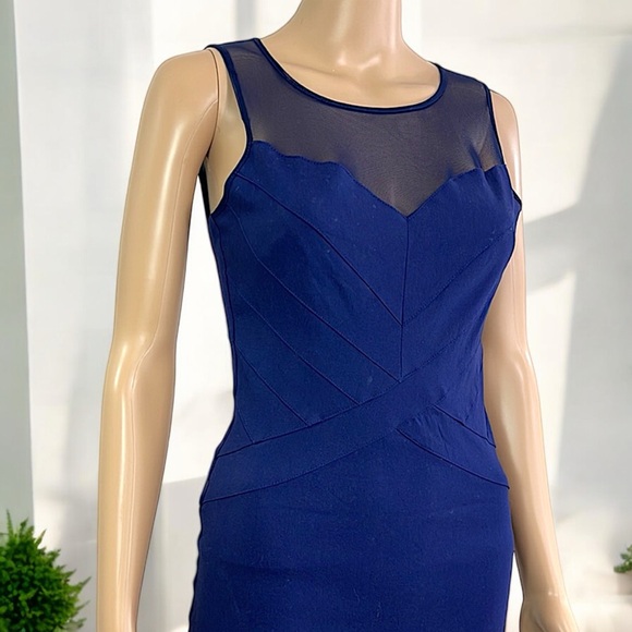 B. Darlin Navy Blue Banded Illusion-Neck Sleeveless Dress - Picture 11 of 16